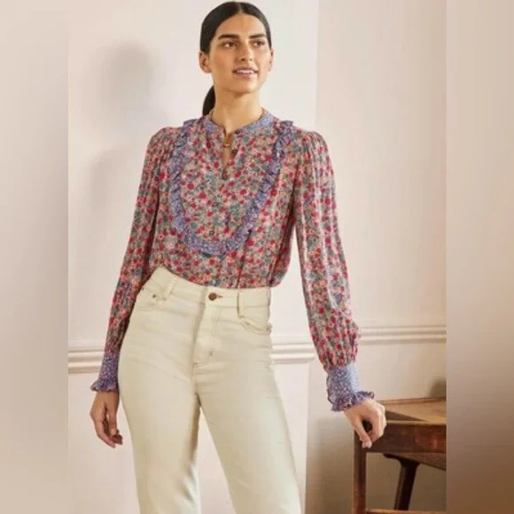 Boden Frilly Printed Popover Blouse Size 12 - Picture 3 of 10
